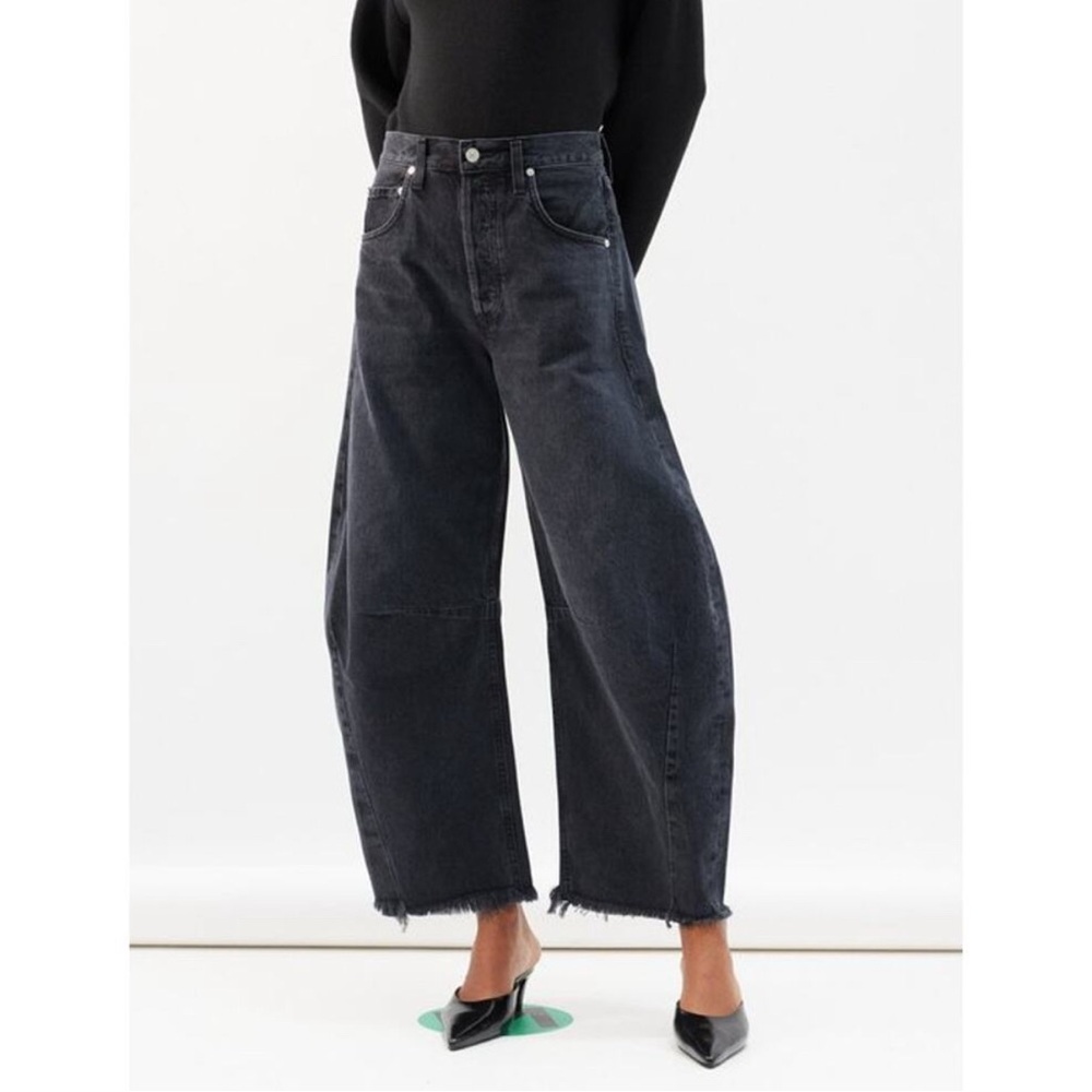 Citizens Of Humanity Black Horseshoe Organic-Denim Wide-Leg Jeans Size 27